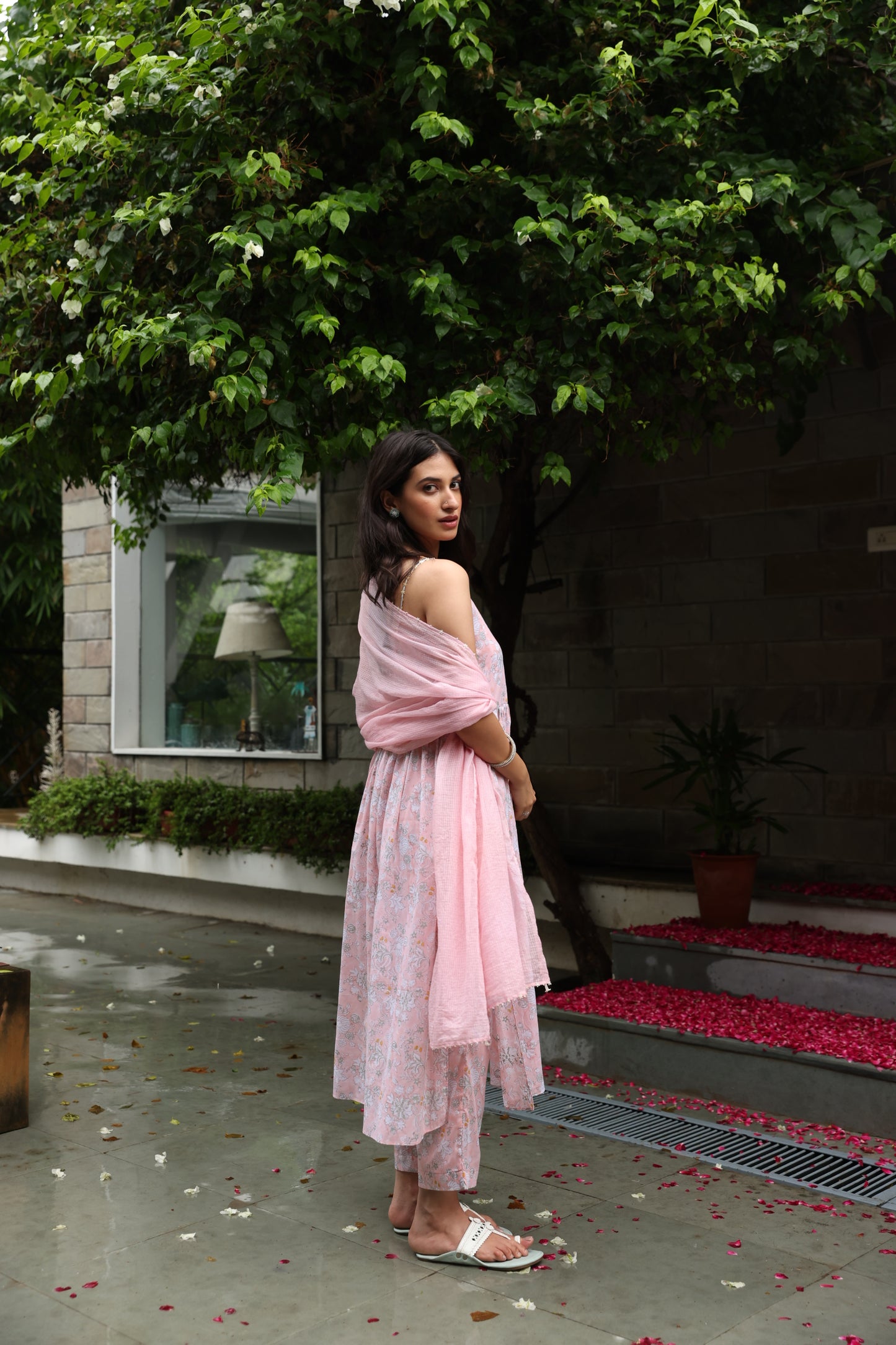 Shubh Peach Silver Suit